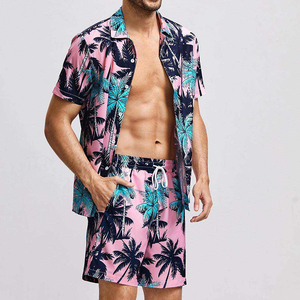 Ensemble deux pièces grande taille pour hommes T-shirt à manches courtes Short imprimé de fleurs Combinaison de sport de couleur contrastée pour bas actifs - Product Image 5