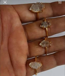 Herkimer Raw Jewelry <b>Ring</b> Sterling Silver <b>Gold</b> Plated Bezel Setting Natural Stone IGI Certified <b>Vintage</b> Wedding Party Accessory - Product Image 1