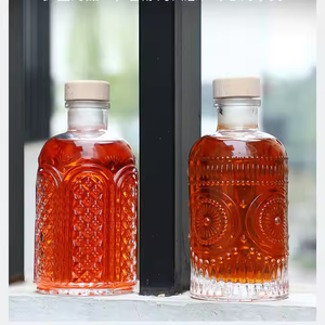 Vidrio estampado OEM 100mL 200ml Vino vacío Licor Espíritu Vodka Madera Corcho Claro Esmerilado Fruta Botellas de vino - Product Image 3