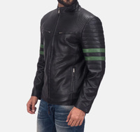 Erkek Deri Ceket Dik Yaka Şık Slim Fit Su Geçirmez Nefes Alabilen Kış Modası Yüksek Kalite Deri Siyah Yeşil Ön