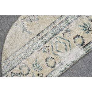 Tapis classique en laine bleu beige 2.5x1.5 pieds fait à la main turc Patchwork Design motif de couloir rectangulaire pour salon chambre Latex - Product Image 5