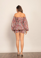 Ensemble de coopération occidentale multicolore pour femmes-Top tunique et short ajusté Vente à chaud printemps et été Convient aux vêtements pour femmes