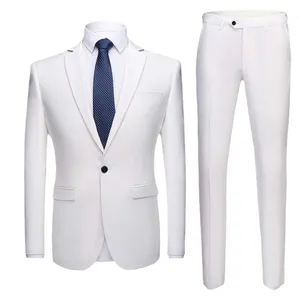 Blanc hommes costumes Slim Fit 3 pièces mode décontracté mariage marié formel mâle manteau pour hommes tenue quotidienne