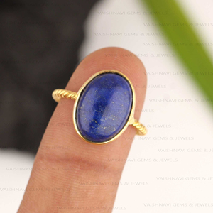Anillo de Plata de Ley 925 más vendido 10x14mm forma ovalada lapislázuli Natural micrón chapado en oro eternidad Vermeil joyería fina - Product Image 4