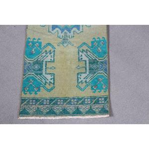 Alfombra de 1.2x3.37 pies, Alfombra Turca Vintage Pequeña, Alfombra de Lana Azul - Product Image 4