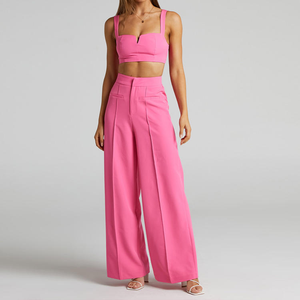 Completi da <span class=keywords><strong>donna</strong></span> di alta qualità personalizzabili all'<span class=keywords><strong>ingrosso</strong></span> con campioni – Top XXS a vestibilità ampia e pantaloni a gamba larga – Completo due pezzi - Product Image 4