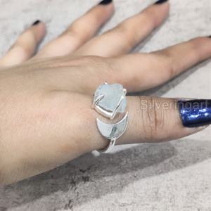 Bijoux en pierre brute bague pour femme aigue-marine naturelle pierre précieuse brute mars pierre de naissance croissant de lune bijoux bague en argent Sterling 925 - Product Image 4