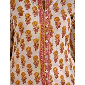 Kurti Aline de Algodón Estampado con Bloques Butti Blanco y Amarillo, Ropa Regional - Product Image 2