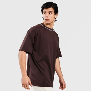 Último estilo de talla grande para hombre, camiseta de manga corta raglán Lisa 230GSM, Camiseta con cuello redondo de gran tamaño y punto de contraste para hombre - Product Image 5