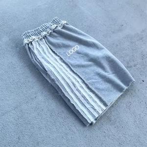 Streetwear 100% coton personnalisé Short de survêtement respirant été décontracté ourlet brut bord coupé rayé piste Cargo impression conception pour hommes - Product Image 2