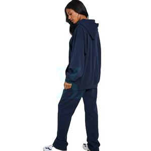 Ensemble de pantalons de survêtement à capuche en molleton respirant pour femmes unisexe grande taille avec logo imprimé à motif solide Service OEM disponible - Product Image 4