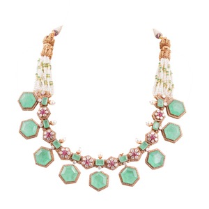 Collier Gajaah en argent 925 « La Terrasse du Nizam », un collier de mariée royal avec émeraude, rubis et diamants Polki pour femmes, occasions spéciales - Product Image 2