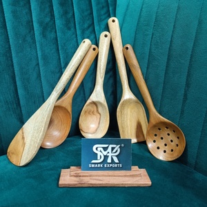 Juego de utensilios de madera maciza con asas ergonómicas Herramientas duraderas para cocinar y servir para la preparación de alimentos en el hogar y el restaurante - Product Image 3