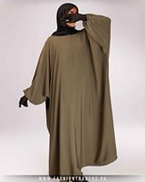 Abaya Droite Personnalisée de Haute Qualité – Tenue Modeste Naturelle pour Adultes, Écologique, Respirante, Kaki, Col Rond, Dernière Collection Traditionnelle