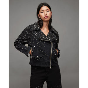 แจ็กเก็ตผ้าเดนิมปักลายดอกไม้สำหรับผู้หญิงเสื้อแจ็กเก็ตผ้าเดนิมระบายอากาศได้ผ้าคอตตอนย้อมสีต่ำสำหรับฤดูหนาว - Product Image 1