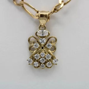 Pendentif en argent 925 plaqué or jaune 14 carats pour femme, magnifique diamant moissanite taille ronde - Product Image 1