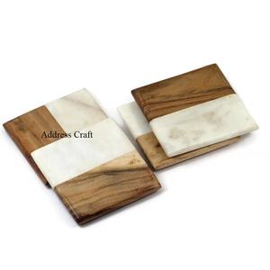 Nouveauté : Sous-verres en bois d'acacia naturel et en marbre, vaisselle créative, sous-verres en marbre pour boissons, tapis et coussinets en bois et en marbre - Product Image 1