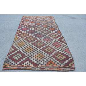 Ethnic Vintage Turkish Rug 5.1 X 9.7ft Classic Brown Patchwork Design Wool Material Latex Large Area Rectangle Hallway for Rooms - Product Image 1