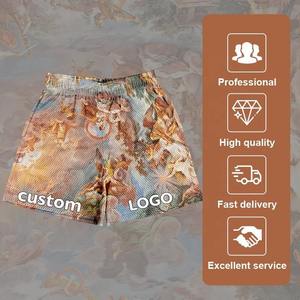 Men's <b>Custom</b> Logo Double Layer Polyester Fitness Shorts Quick Drying Summer Oil <b>Painting</b> Solid Pattern High Quality Mesh Shorts - Product Image 2
