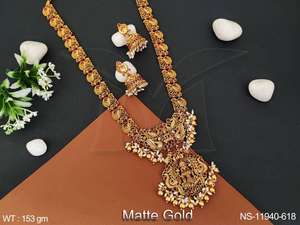 Bijoux religieux de l'Inde beau Temple Bijoux Collier Or Mat Polonais Designer Party Wear temple collier ensembles - Product Image 4