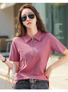 Top Polo de verano suelta manga corta cremallera Turn Down Collar de talla grande nuevo diseño tendencia Polo camiseta para mujer - Product Image 5