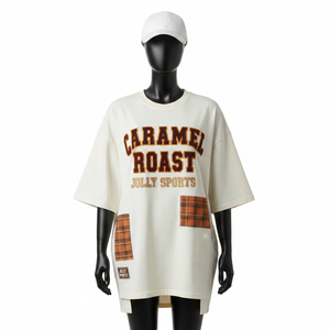 Camiseta Extra Grande para Mujer, Algodón Jersey Grueso, Corte Holgado, Color Crema, Diseño de Paneles, Logotipo Personalizado, Camiseta Extra Grande 100% Algodón - Product Image 1