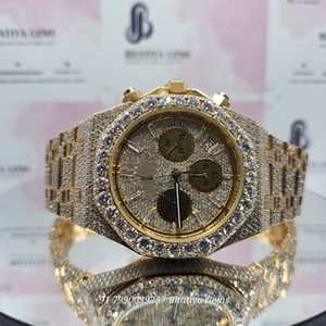 VVS Moissanite Fully Iced Chronograph Automatic Luxury Watch Gold Tone Stainless Steel Bracelet Sapphire Glass Unisex - Product Image 1