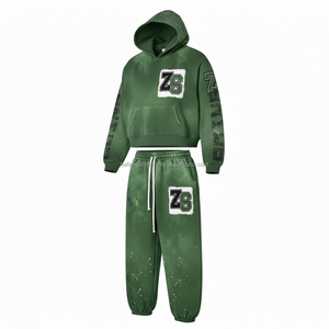 Premium 360 GSM Polaire Survêtement Vert Tie Dye À Capuche Ensemble Doux Mélange De Coton Personnalisé Chenille Logo Broderie - Product Image 4