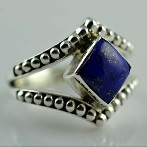 925 Sterling Silver Boho September Birthstone <b>Ring</b> <b>Lapis</b> <b>Lazuli</b> Natural Blue Cushion Shape Handmade Jewelry for Gift Licensed - Product Image 2