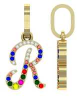 Pendentif Privaa Jewels lettre R initiale, diamant naturel taille brillant 0,16 ct, or jaune 18 carats, clarté VVS, certifié IGI