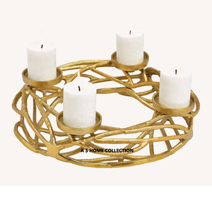 Four Compartment Design Aluminum Metal Gold Plated Candle Holder for Christmas <b>Decor</b> Candle Holder Fashion <b>Table</b> Use - Product Image 1