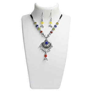 Jeweljunk Rhodium Plated Multicolour <b>Beads</b> Necklace <b>Set</b> Special for Navratri-1110928 - Product Image 1
