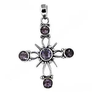 Pendentif en argent 925 avec croix en améthyste pour femmes, bijoux élégants en cristal de pierres précieuses avec des breloques en améthyste - Product Image 1