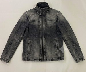 Veste en jean slim délavée pour homme, col montant, fermeture éclair, décontractée, pour l'automne, longueur standard, couleur unie - Product Image 4