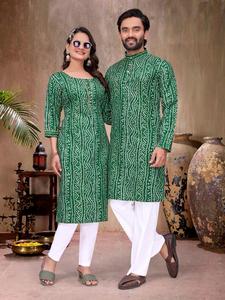 Ensemble Kurta Kurti en coton imprimé foil Bandhani RADHA RAMAN pour homme, coupe régulière, séchage rapide, toutes saisons, prêt-à-porter pour les fêtes - Product Image 2