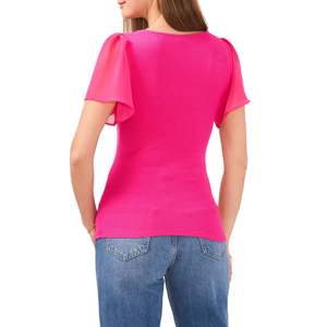 T-shirt Rosa Berry con Maniche a Volant, Taglia M, Design in Maglia a Costine per l'Estate - Product Image 2