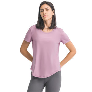 Camiseta Deportiva de Alta Calidad, Linda, Transpirable, de Verano, de Color Liso, de Manga Corta, para Entrenamiento, Yoga, Fitness, Unisex, Larga hasta la Cadera, para Gimnasio - Product Image 4