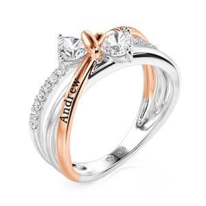 Bague de promesse en acier inoxydable plaqué or rose, personnalisée avec un nœud gravé et 2 cœurs, avec pierre de naissance - Product Image 3