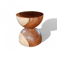 Tabouret sculptural en bois massif de 35 cm de diamètre, table d'appoint ronde à 3 niveaux, bois de suar naturel, tabouret tambour sculpté à la main pour hôtel, villa