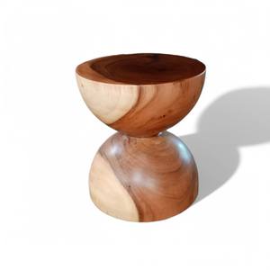 Taburete Escultural de Madera Maciza de 35 cm de Diámetro, Mesa Auxiliar Redonda Orgánica de 3 Niveles, Taburete de Tambor Tallado a Mano de Madera de Suar Natural para Hotel o Villa - Product Image 6