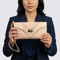 Portefeuille long pour femme en cuir véritable, design géométrique embossé, fermeture à boucle, antivol, usage quotidien, ODM