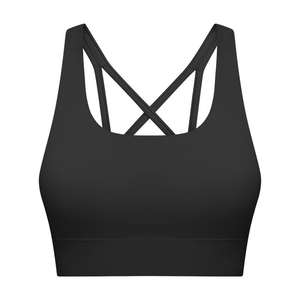 Sujetador deportivo de correa ajustable con logotipo personalizado para mujer, transpirable, sin costuras, con soporte acolchado para entrenamiento y gimnasio, estilo sencillo - Product Image 1