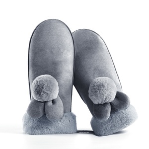 Gants d'hiver avec cordon de serrage, doublure en polaire, étiquette décorative, design épaissi en forme de mitaines, polyester/coton anti-boulochage pour une utilisation en extérieur - Product Image 1