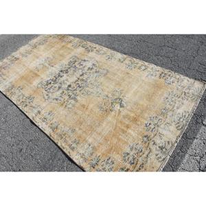 4.2x8.3 ft Rug, Turkish Vintage Area Rug, <b>Yellow</b> <b>Wool</b> Rug - Product Image 4