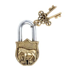 Antique Fully Functioning Cast Iron Lock Old horse shape in brass Lock Padlock in animal looks Elegant for decor in cheap price