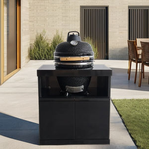 Barbecue de 18 pouces en forme de <span class=keywords><strong>Kamado</strong></span> en acier inoxydable noir 304 avec système de charbon de bois et armoire de rangement - Product Image 1