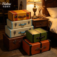 Juego de Maletas Decorativas Vintage, Cajas de Almacenamiento de Cuero Retro, Cajas de Regalo Estilo Equipaje Portátil para Decoración del Hogar