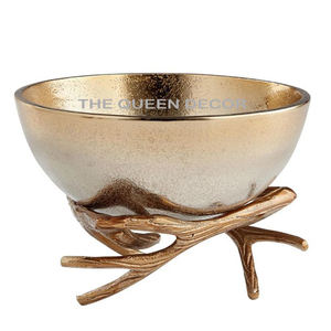 Fantaisie élégant en aluminium métal forme ronde support de main humaine plaqué or noir fini bol décoratif japonais - Product Image 3