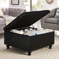 Pouf de rangement carré capitonné, tabouret multifonctionnel avec finition cloutée pour salon, chambre et bureau