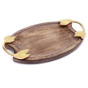 Plateau rectangulaire en bois avec poignée métallique pour le rangement de la cuisine, la salle à manger et le service sur table avec une finition naturelle élégante - Product Image 6
